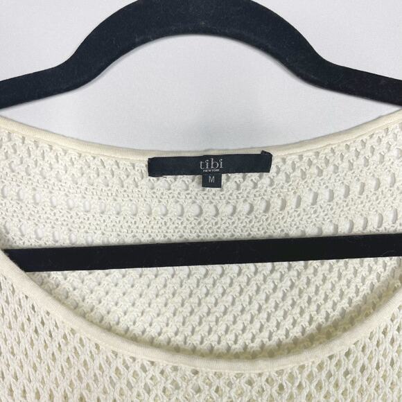 Tibi Medium M Cream Crochet Sleeveless Blouson Drop Waist Dress Tank Liner Scoop - Picture 8 of 11